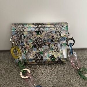 Jimmy Choo Snake Print Glitter Clutch w/ Acrylic Chain – Rare & Stunning